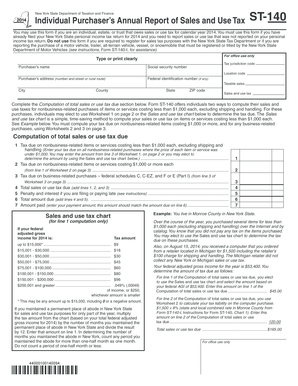 New York State Individual Purchaser’s Annual Report of Sales and Use Tax ST-140