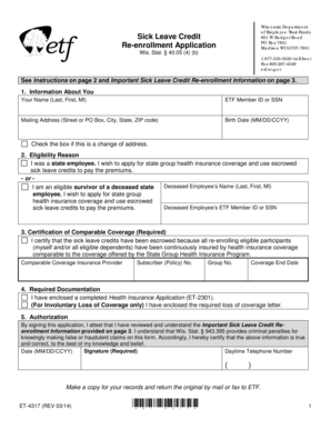 Wisconsin Sick Leave Credit Re-enrollment Application