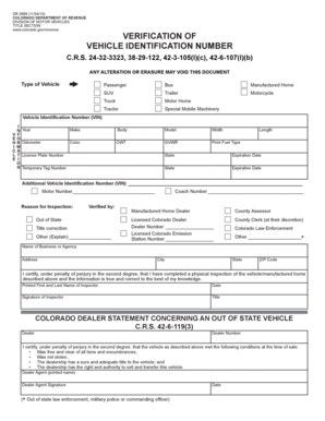 Colorado Vehicle Identification Number Verification Form