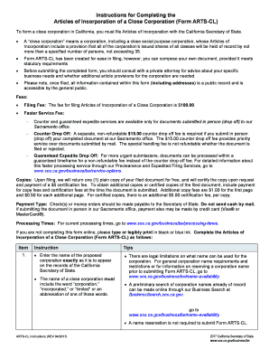 California Articles of Incorporation for Close Corporation