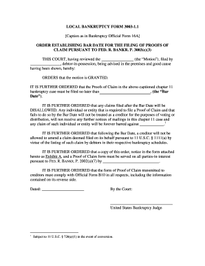 Bankruptcy Proof of Claim Bar Date Order