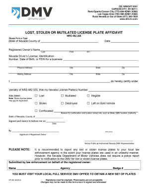 Nevada Lost Stolen License Plate Affidavit
