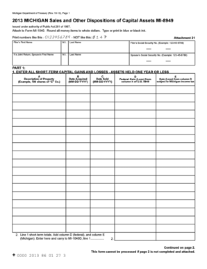 Michigan Sales and Other Dispositions of Capital Assets Form MI-8949