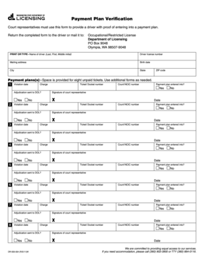 Washington Payment Plan Verification Form