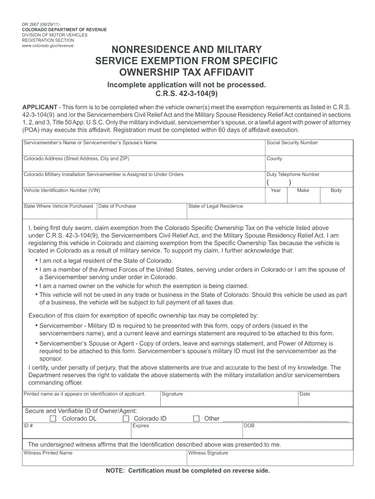 2011-2024 Form CO DR 2667 Fill Online, Printable, Fillable, Blank - pdfFiller