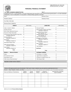 US Small Business Administration Personal Financial Statement