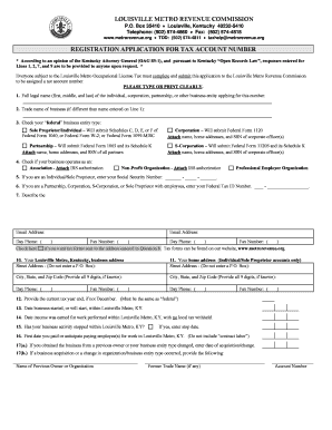 Louisville Metro Occupational License Tax Registration Application