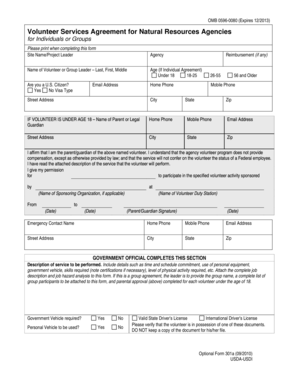 Volunteer Services Agreement for Natural Resources Agencies