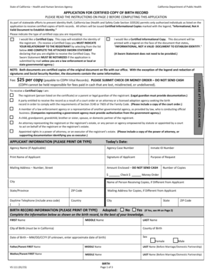 California Birth Record Application