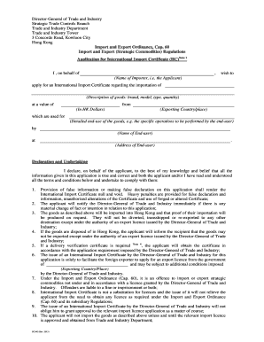 Hong Kong International Import Certificate Application