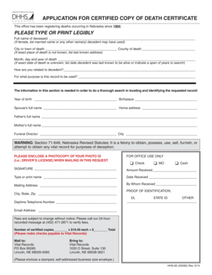 Application for Certified Copy of Death Certificate