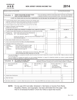 New Jersey Gross Income Tax Schedule A & B 2014