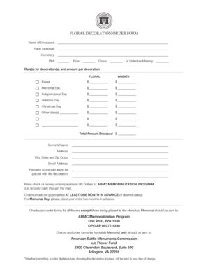 Floral Decoration Order Form