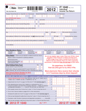Ohio IT 1040 2012 Income Tax Return