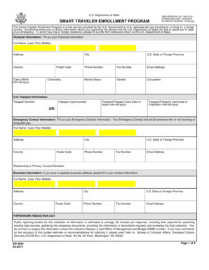 US State Department Smart Traveler Enrollment Form
