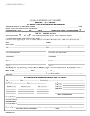 Arizona Affidavit of Affixture for Mobile Home