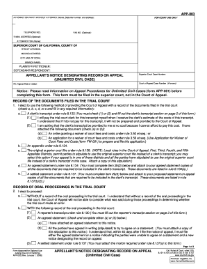 California Appellant's Notice Designating Record on Appeal