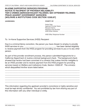 California IHSS Provider Ineligibility Notice