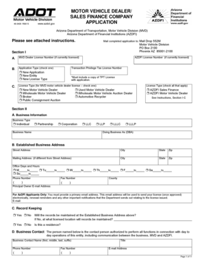 Arizona Motor Vehicle Dealer License Application