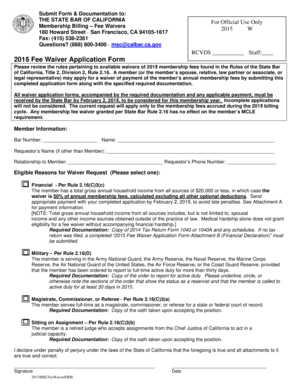 2015 California State Bar Fee Waiver Application