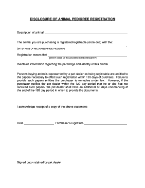 Animal Pedigree Registration Disclosure
