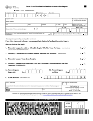 Texas Franchise Tax No Tax Due Information Report