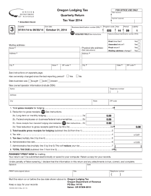 Oregon Lodging Tax Quarterly Return