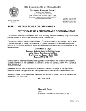 Massachusetts Certificate of Admission and Good Standing Application