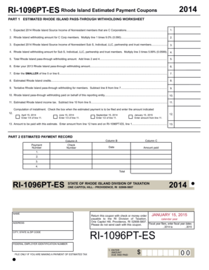 Rhode Island Estimated Payment Coupons 2014