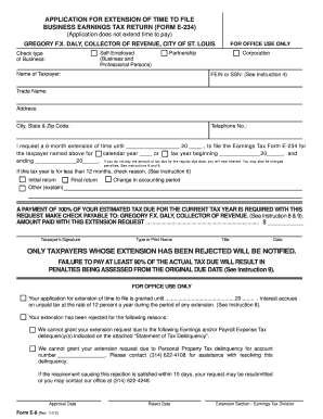 Application for Extension of Time to File Business Earnings Tax Return