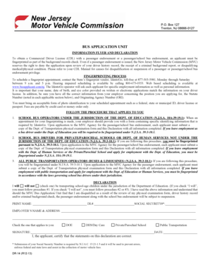 New Jersey CDL Passenger/School Bus Endorsement Application