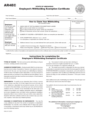 Arkansas Employee’s Withholding Exemption Certificate