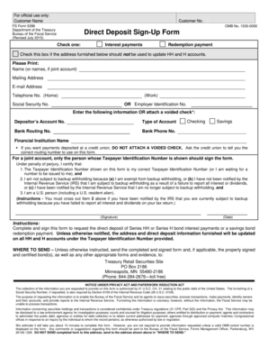 US Treasury Direct Deposit Sign-Up Form