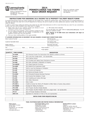 Pennsylvania 2014 Tax Forms Bulk Order Request