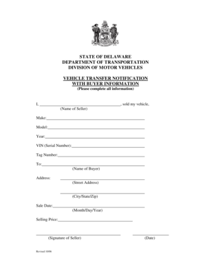 Delaware Vehicle Transfer Notification