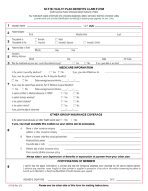South Carolina State Health Plan Benefits Claim Form