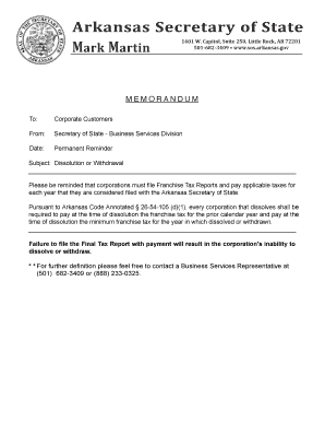 Arkansas Corporation Final Franchise Tax Report