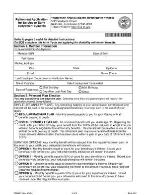 Tennessee Retirement Application Form
