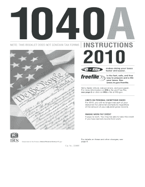 IRS Form 1040A Instructions 2010