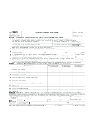 IRS Form 8379 Injured Spouse Allocation