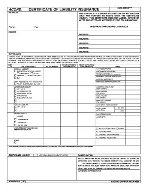 ACORD Certificate of Liability Insurance