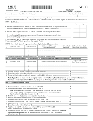Kentucky Education Tuition Tax Credit Form 8863-K