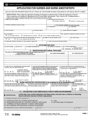 VA Form 10-2850a Application for Nurses and Nurse Anesthetists