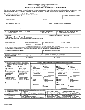 Kansas Divorce or Annulment Registration Worksheet
