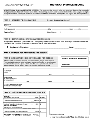 Michigan Divorce Record Application