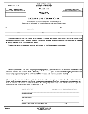 New Jersey Exempt Use Certificate