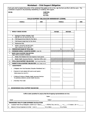 Child Support Obligation Worksheet
