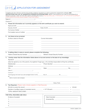 Application for Amendments to Birth Certificate