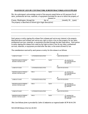Waiver of Lien by Contractor, Subcontractor, and Supplier