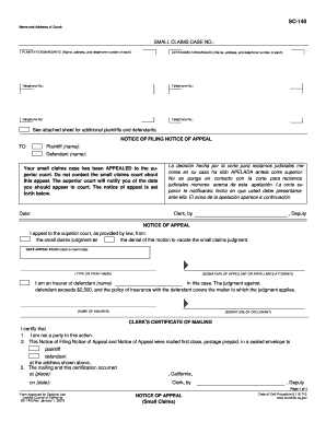 California Small Claims Appeal Notice